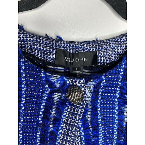 NEW St John Jacket Size 8 Women's Damik Fil Coupé Overcoat In Jaya Blue Multi - Picture 4 of 6